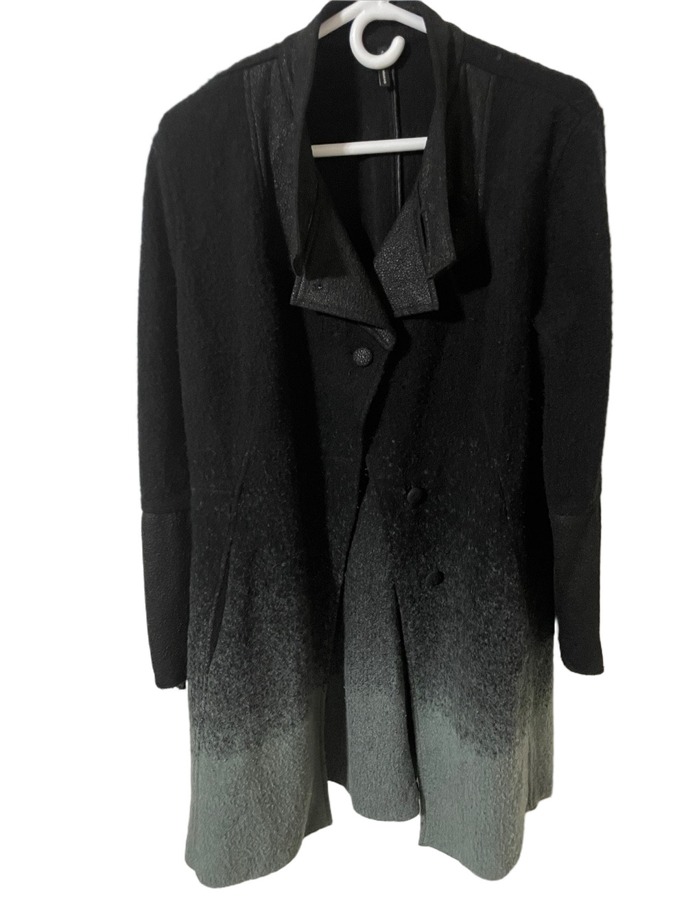 Stella Carakasi Black to Gray Ombre Wool Blend Textured Coat Size Large